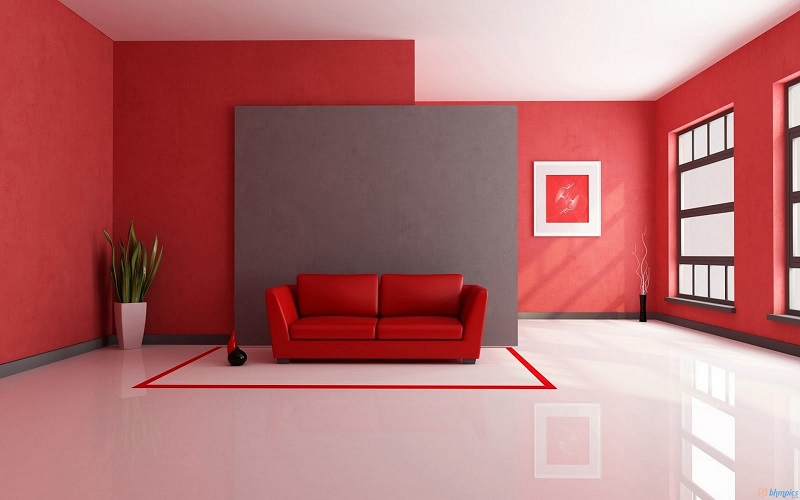 navy and red living room