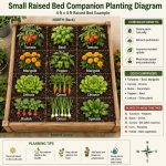 Small raised bed companion planting diagram with vegetables